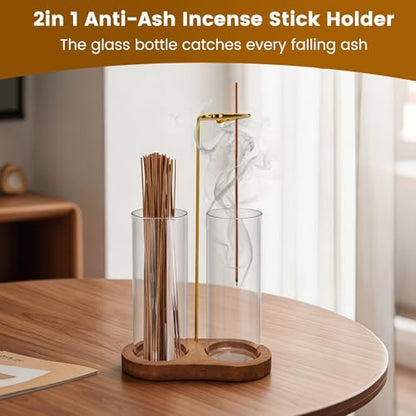 2-in-1 Incense Holder for Sticks: Incense Burner with Ash Catcher | Burner Holder for Home Room House Office Apartment Decor - Wooden Decorations Accessories for Meditation Yoga Spa