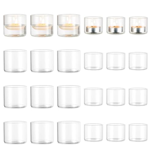 Romadedi Clear Glass Votive Tealight Candle Holders, 24 Packs | Small Table Centerpieces, Wedding Decor, Party Dinner Home Decorations, Festivals Christmas - color: Clear, size: S-12pcs+L12pcs