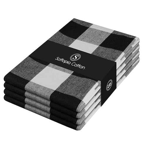 Black Buffalo Plaid Kitchen Dish Towels, 4 Pack, 100% Cotton, 16x26 Inches, Super Absorbent, Quick Dry, Soft, Durable, Dish Drying & Cleaning Towels with Hanging Loop, Black & White - color: Black, White - Buffalo, size: 16 X 26 - 4 Pack