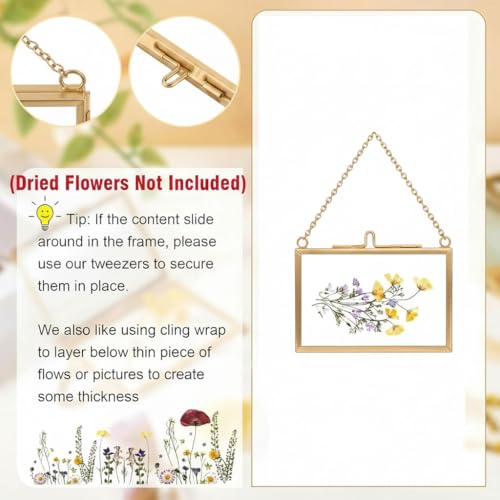 4 Pcs Pressed Flower Frame, Wall Hanging Tabletop Display Double Glass Frames with Metal Chain for Pressed Dried Flowers Plants, Horizontal and Vertical Picture Frame, Black, FRAMES ONLY - color: Balck-H-4