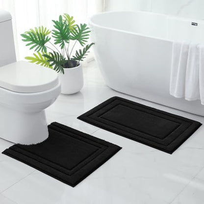 HOMEIDEAS Bathroom Rugs Sets 2 Piece, Super Soft and Absorbent Non Slip Microfiber U-Shaped Toilet Bath Mat Set (20"x32"+U20 x24, Black) - color: Loop- Black, size: 1'8" x 2'8" (20"x32"+U Shape 20"x24")