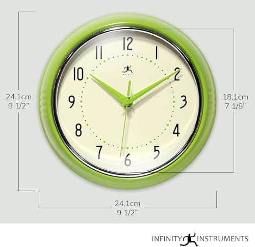 Infinity Instruments Retro Round Metal Wall Clock, Meadow Mist, 9.5" - color: Meadow Mist, size: 9.5 Inch