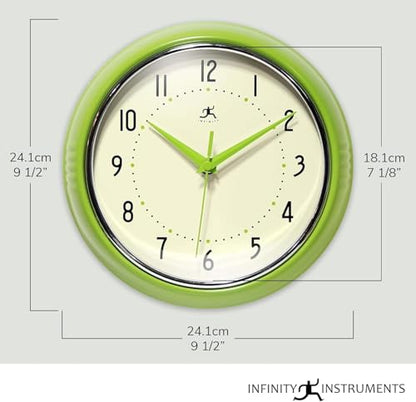 Infinity Instruments Retro Round Metal Wall Clock, Meadow Mist, 9.5" - color: Meadow Mist, size: 9.5 Inch