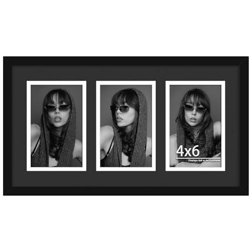 DUENPY 8x15 Collage Frame For 3 4x6 Photos Black Mat | Stylish Black Mat Elevates Display Effect, Elegant Wall Decor for Indoor Family Photo Decoration - color: Black, size: 8x15（4x6 opening）