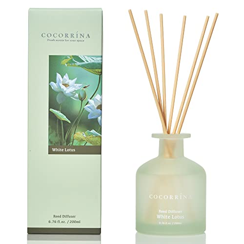 Reed Diffuser - White Lotus 6.76oz Diffuser with Sticks Home Fragrance Essential Oil Reed Diffuser for Home Bedroom Bathroom Shelf Decor Office Decor (Summer Collection)