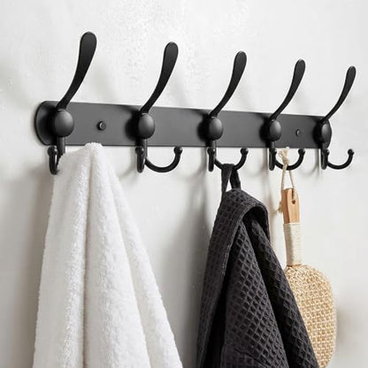 YUNISS Coat Rack Wall Mounted，5 Tri Stainless Steel Coat Hook for Coat Hat Robes Towel in Mudroom Entryway (Black, 2 Pack 5 Hook) - color: Black, size: 2 Pack 5 Hook