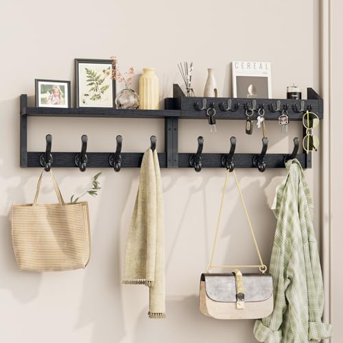 Evermagin 35" Coat Rack Wall Mount with Shelf for Entryway, Black | Wall Mounted Coat and Key Rack with Hooks, Key Holder with Mail Organizer for Wall, Living Room, Mudroom, Bedroom - color: Black, size: 35 inch