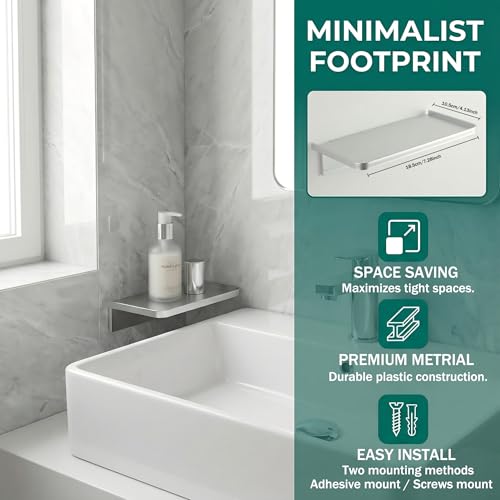 EHKIT Small Floating Shelf Heavy Acrylic Adhesive Stick on Sticky Strips/Nail Screws Wall Mount Bathroom Organizer Wipes Phone Glasses Essential Oil Perfume (Black) - color: Black