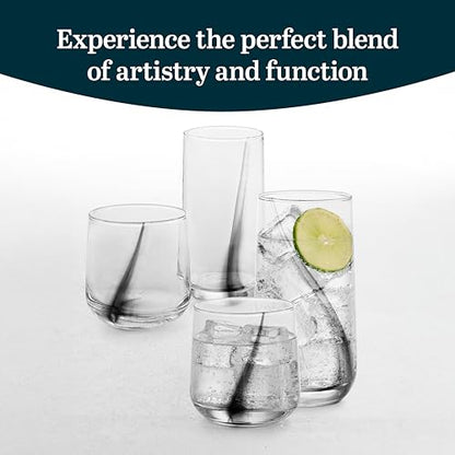 Libbey Ascent Black Ribbon Tumbler and Rocks Drinking Glasses Set of 16, Glass Drinking Glasses with Curvature, Versatile Glassware Set for Daily Use - color: 12 - Ascent Black Ribbon