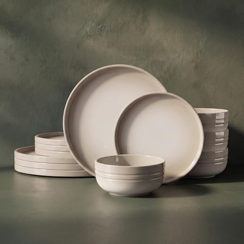 SMIRLY Stoneware Dinnerware Set for 4, 12 pcs Plates and Bowls Set, Cream | Chip and Scratch Resistant, Microwave, Dishwasher & Oven Safe, Non Toxic Plates Set, Ceramic Dish Set for Everyday Meal - color: Cream White