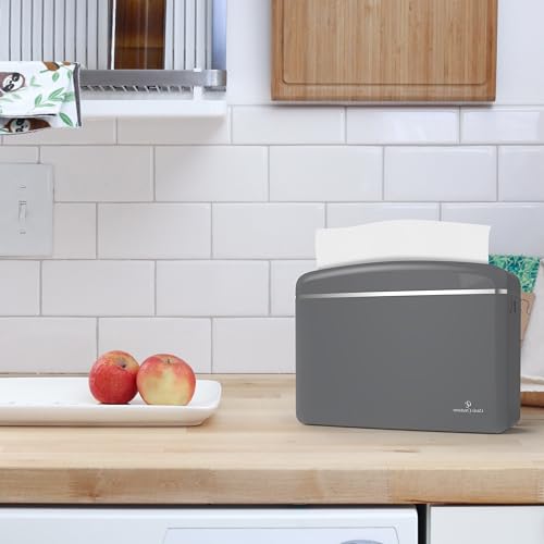 Countertop Multifold Hand Paper Towel Dispenser by Oasis Creations, Single Sheet Dispensing – Glossy Gray - color: Gray