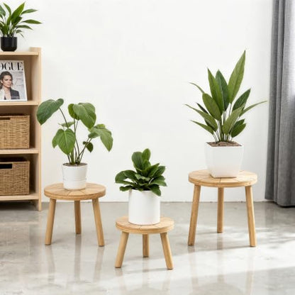 Wood Plant Stands 3-Pack Indoor, Plant Stool, Light Brown | Premium carbonized pine with moisture-resistant, burr-free finish, Snap together in 60 seconds, no tools needed - color: Light Brown, size: 3-Pack