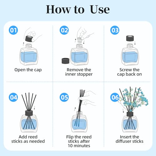Reed Diffuser Oil Set with Reed Sticks, Ocean Aromatherapy Oil Scent Diffuser with 6 Sticks, Reed Diffusers for Home, Bathroom Air Freshener 4.06 oz/120ml