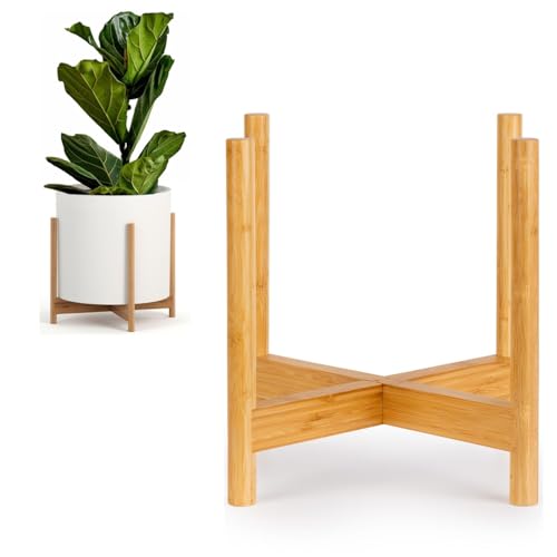 Fox & Fern Mid Century Plant Stands for Indoor Planters, Bamboo, 14.9 Inch | Plug In Design, Holds 200 lbs, Two High Options, Fixed Size, Wooden Plant Stand for Indoor Planters, Extra Large Pot Holder - color: Bamboo, size: 14.9 Inch