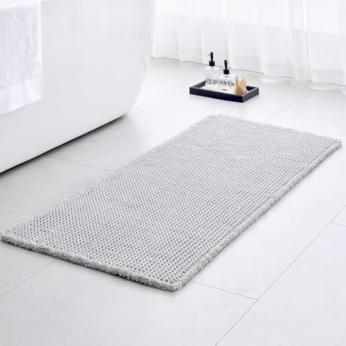 Waffle Bath Mat Non Slip Washable 60x24, Super Absorbent Quick Dry Boho Bathroom Rugs with Tassels, High Density Non Slip Backing, Luxury Carpet for Tub&Shower, Light Grey - color: Light Grey, size: 60" X 24" (Bathroom Rug)