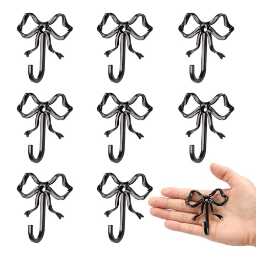 10 Pcs Black Bow Hooks, Bow Hooks for Wall, Bow Decoration Hook,Decorative Hook, Suitable for Room, Bathroom, Love Shack Fancy Decor（Black） - color: Black, size: 10Pcs-Small