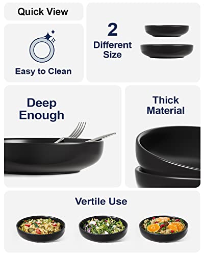 LE TAUCI Pasta Bowls 45 oz, Salad Bowls Set for Serving Soup, Pasta, Noodle, Dinner, Large Kitchen Bowl Plates, Microwave Safe - 8.5 Inch, Set of 4, Matte Black - color: Black, size: 45 ounces