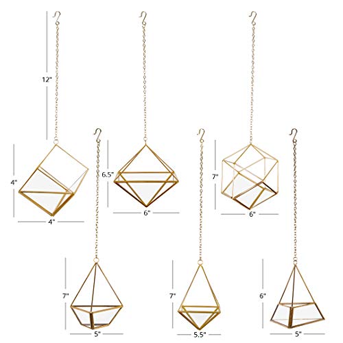 Koyal Wholesale Geometric Metal Hanging Air Planters Set of 6 Assorted Geometric Modern Shapes, 12-Inch Chains Included