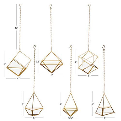 Koyal Wholesale Geometric Metal Hanging Air Planters Set of 6 Assorted Geometric Modern Shapes, 12-Inch Chains Included
