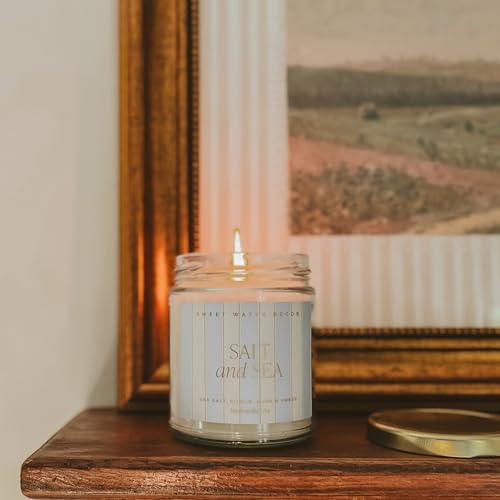 Sweet Water Decor Salt and Sea Patterned Candle – Soy Candles with Sea Salt, Citrus, Musk, Amber Aroma– 40 Hour Burn – 9oz Clear Glass Jar – Ocean Summer Candles for Home Decor - style: Salt and Sea