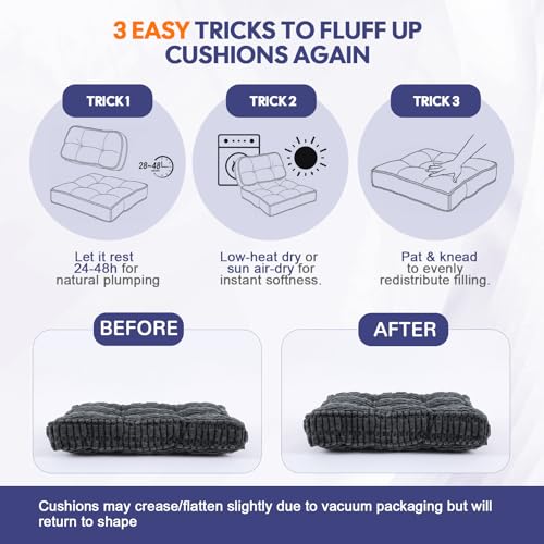idee-home Recliner Cushions with Lumbar Support Pillow Set for Elderly | 20x20x5 Inch Recliner Seat Cushion Tufted, Large Square Seat Cushion Non-Slip Reduce Hip & Lumbar Pain - color: Grey Seat&lumbar