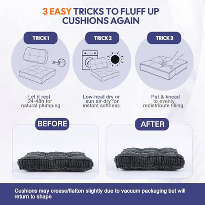 idee-home Recliner Cushions with Lumbar Support Pillow Set for Elderly | 20x20x5 Inch Recliner Seat Cushion Tufted, Large Square Seat Cushion Non-Slip Reduce Hip & Lumbar Pain - color: Grey Seat&lumbar