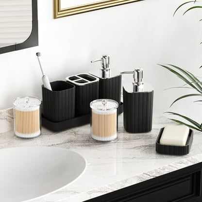 XLHOMO Bathroom Accessories Set - Gorgeous Bathroom Set, 10PC Black Bathroom Accessory Set, Toilet Brush, Trash Can, Qtip Holder & Soap Dispenser - size: Bath Set, style: Black&Silver