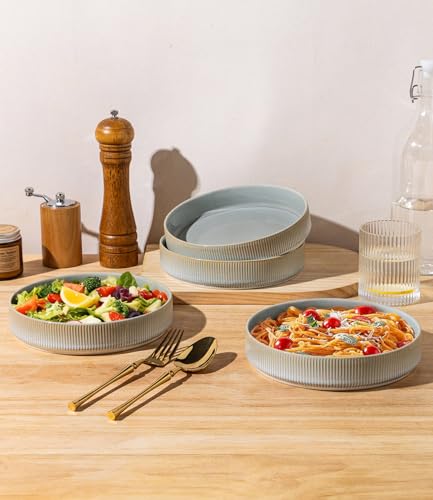 7.5" Ceramic Pasta Bowls Set of 4, Salad Bowls | Versatile Serving Bowls for Pasta, Salad, Fruit & Noodles, Housewarming & Wedding Gift, Desert Sage - color: Desert Sage, size: 7.5 Inch