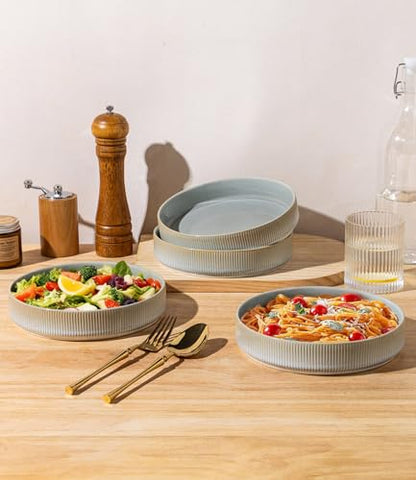 7.5" Ceramic Pasta Bowls Set of 4, Salad Bowls | Versatile Serving Bowls for Pasta, Salad, Fruit & Noodles, Housewarming & Wedding Gift, Desert Sage - color: Desert Sage, size: 7.5 Inch