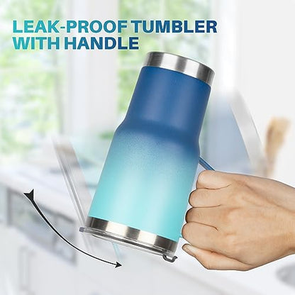 20 oz Tumbler with Handle, Stainless Steel Insulated Tumbler with Lid and Straw, Double Wall Vacuum Coffee Mug Tumbler,Insulated Coffee Thermal Cup for Cold and Hot(Light Dark Blue) - color: Light Dark Blue, size: 20 Ounces