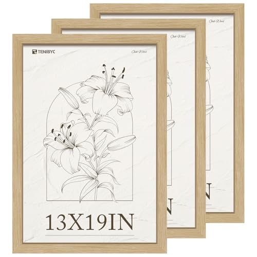 13x19 Picture Frame 3 Pack, Natural Oak Wood Grain & HD Tempered Glass, Gallery Poster Frame - Wall Hanging - color: Oak, size: 13 X 19, style: 3 Pack