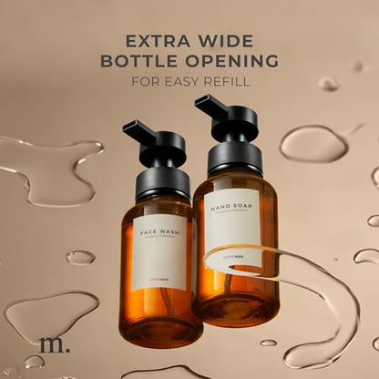 MaisoNovo Glass Foaming Soap Dispenser 14 Oz | Glass Bottles Pumps x 2 Amber - color: Amber Bottles/Black Plastic Pumps/No Tray