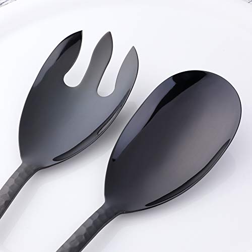 Salad Spoon and Fork Set, 12 Inch Stainless Steel Salad Server, Black Serving Utensils, Dishwasher Safe, Pack of 2 - color: Black
