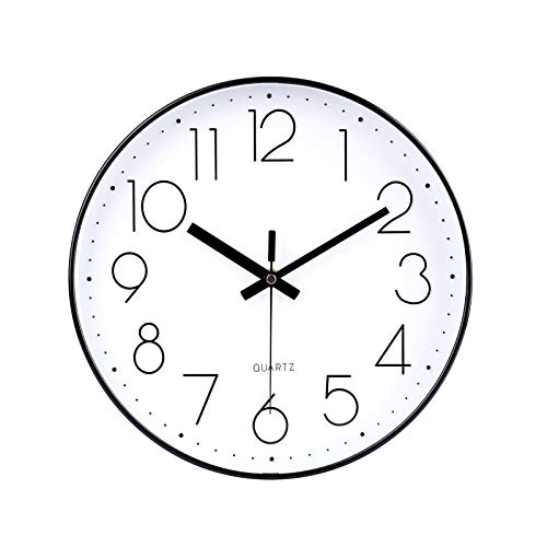 12 Inch Wall Clock Silent Non Ticking Battery Operated Quartz Modern Decorative Round Wall Clock for Office Classroom School (Black) - color: Black, size: 12 Inch