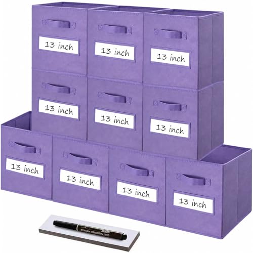 Storage Bins,13" Cube Storage Bin with Labels,10pcs,Purple | Fabric Storage Cubes for Shelves,13 Inch storage cube bins with 10 Labels Window Cards & a Pen. - color: Purple, size: 13"