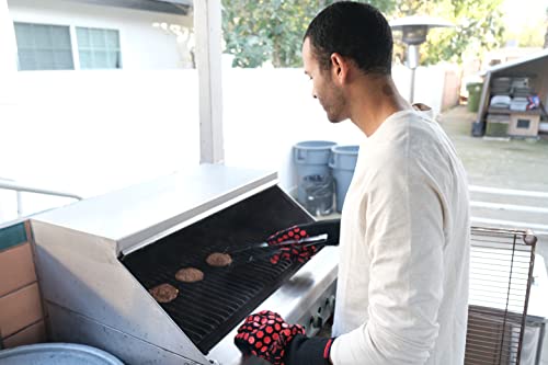 J H Heat Resistant Oven Glove:EN407 Certified 932 °F, 2 Layers Silicone Coating, Oven Mitts for Cooking, Kitchen, Fireplace,Camping, Grilling (Black/Red, Extra Long Cuff) - color: Black/Red, size: Extra Long Cuff
