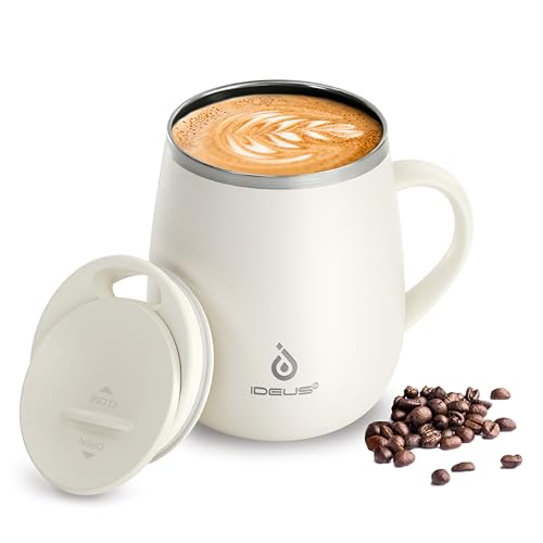 Ideus 16 oz Insulated Coffee Mug with Handle and Lid, Double Wall Stainless Steel Vacuum Thermal Coffee Mug, Travel Coffee Cup Thermal Cup for Home and Office (Snow Mountain White 2.0, FUJI DAWN) - color: Snow Mountain White 2.0
