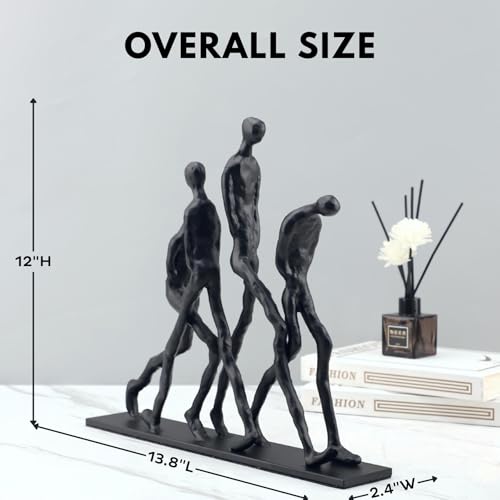 Abstract Four Figures Sculpture Cast Iron Giacometti Style Team Charging Forward Statue, Modern Art Home Office Decor, Motivational Human Figure Figurine for Desk Shelf – Corporate Executive Team Gift - style: Four walking man