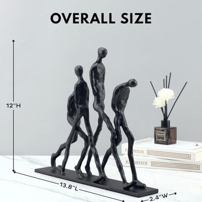 Abstract Four Figures Sculpture Cast Iron Giacometti Style Team Charging Forward Statue, Modern Art Home Office Decor, Motivational Human Figure Figurine for Desk Shelf – Corporate Executive Team Gift - style: Four walking man