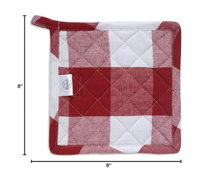 Encasa XO Pot Holders, Quilted Kitchen Hot Pads 8"x8" Buffalo Red Checks | 100% Eco-Friendly Cotton | Thick Cotton Padding Insulation | Convenient Hanging Loop | Set of 2 - color: Buffalo Red Checks