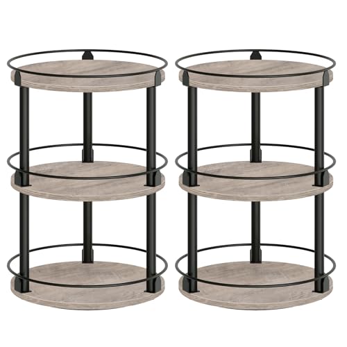 Spice Rack, Set of 2 Lazy Susan Organizer, 3-Tier Turntable Organizer, Rotating Spice Rack Organizer For Cabinet, Compact and Versatile, Greige and Black SR23L2BG - color: Greige + Black, size: 10.2" x 10.2" x 18"