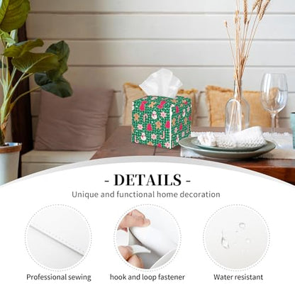 Christmas Gingerbread and Snowman Tissue Box Cover Square,Merry Christmas Snowflakes Candy Canes Tissue Box Holder Waterproof Leather Facial Paper Organizer for Car Bathroom Nightstand Vanity Desk - color: Color-24