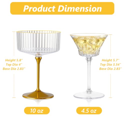12 Pcs Plastic Martini Glasses with Gold Rim 4.5 Oz Reusable Acrylic Coupe Cocktail Glasses Removable Champagne Dessert Cups for Margaritas Weddings Parties Birthday (12, clear) - color: Clear