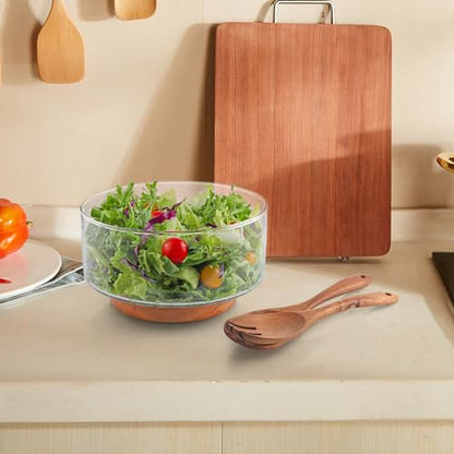 MDLUU Large Glass Salad Bowl with Wood Utensils Set, Serving Bowls for Salad, Layered Fruit Trifle