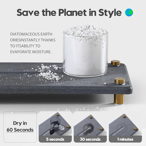 Kitchen Sink Caddy Water Absorbing Stone Drying Tray, Diatomite Bathroom Sink Organizer, Faucet Counter Mat Coaster, Soap Dish Rack Riser Dispenser Sponge Holder, Dark Gray Gold -12.5" x 4.5" - color: 12.5"x 4.5" - Dark Gray - Gold