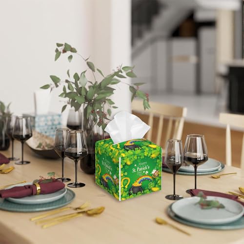 Tissue Box Cover,Rainbow St.Patrick's Day with Clover Leaf Leather Tissue Box Holder Square Facial Paper Case Organizer Dispenser for Bathroom Vanity Countertop Tabletop Car Office - color: Color5
