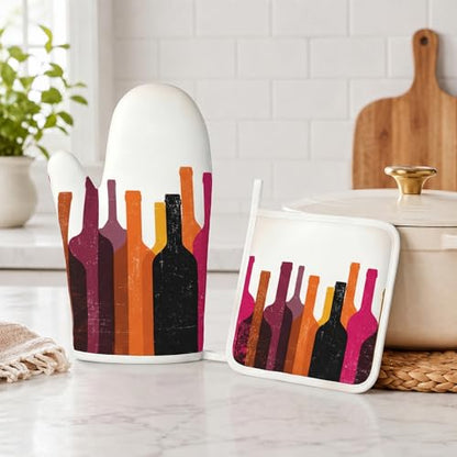 Red Wine Bottle Oven Mitt and Pot Holder with Silicone Heat Resistant Kitchen for Cooking BBQ Baking Grilling Cooking Protection - color: Red Wine Bottle