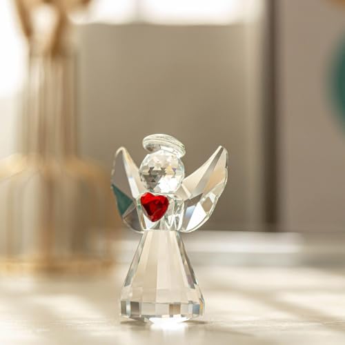 3.3inch Crystal Guardian Angel Figurine Art Glass Angel Ornaments | Clear,Christmas Birthday Gifts for Mom Women Sister,Home Table Paperweight Decoration Collectible,Memorial Gift - style: Heart Angel