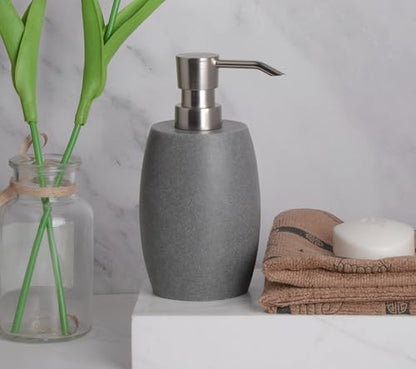 Clasin Home Sandstone Textured Resin Soap Dispenser with Metallic Pump and Waterproof Bottle Labels for Bathroom Kitchen Dish Hand Wash Shower Lotion Shampoo, 12 Oz, Gray - color: Dark Gray