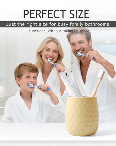 Toothbrush Holder, Tooth Brush Holder for Bathroom - Ceramic Toothbrush Cup Toothbrush Holders Countertop, Ice Cracks Yellow Makeup Brush Holder Pen Holder, 3.62" x 3.62" x 3.93", ANTIS'S HOME - color: Ice Crack Yellow, size: Honeycomb